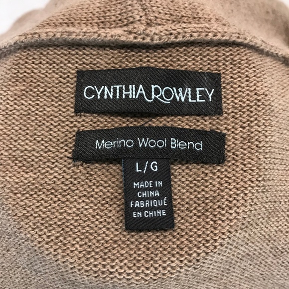 Cynthia Rowley Long Tan Merino Wool Wrap Sweater L - Picture 6 of 6